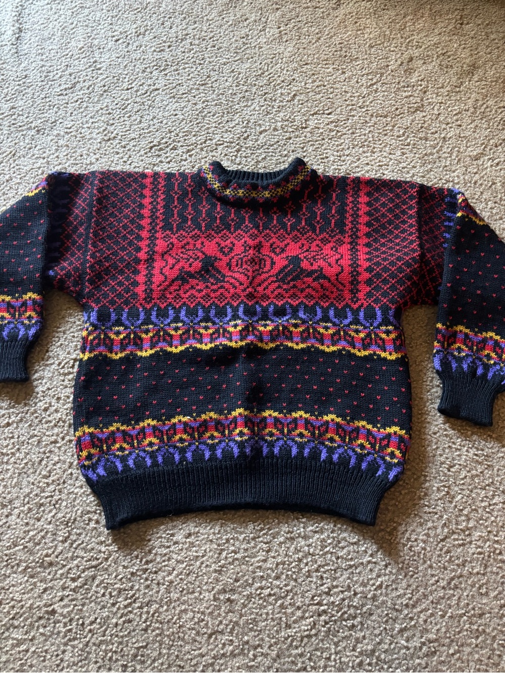 Vintage Sweater Size XS  Dale Of Norway Reindeer Fair Isle Pure Wool Red